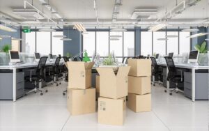 boxes packed in an office
