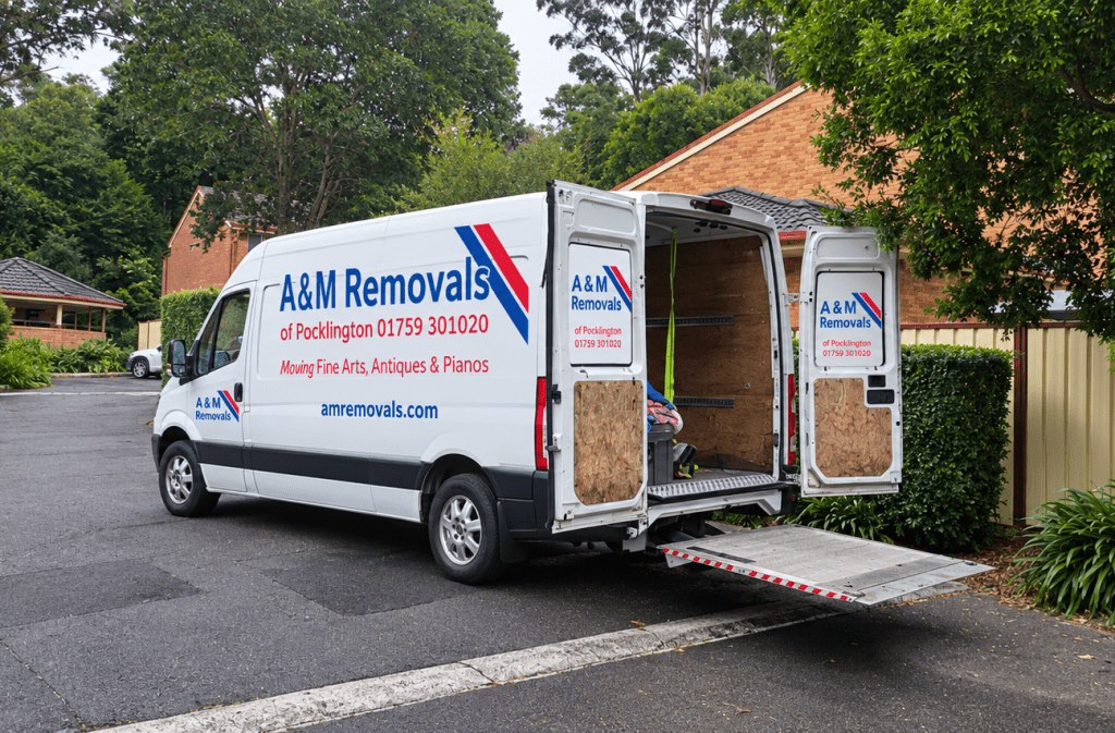A&M Removals van ready to collect an old piano